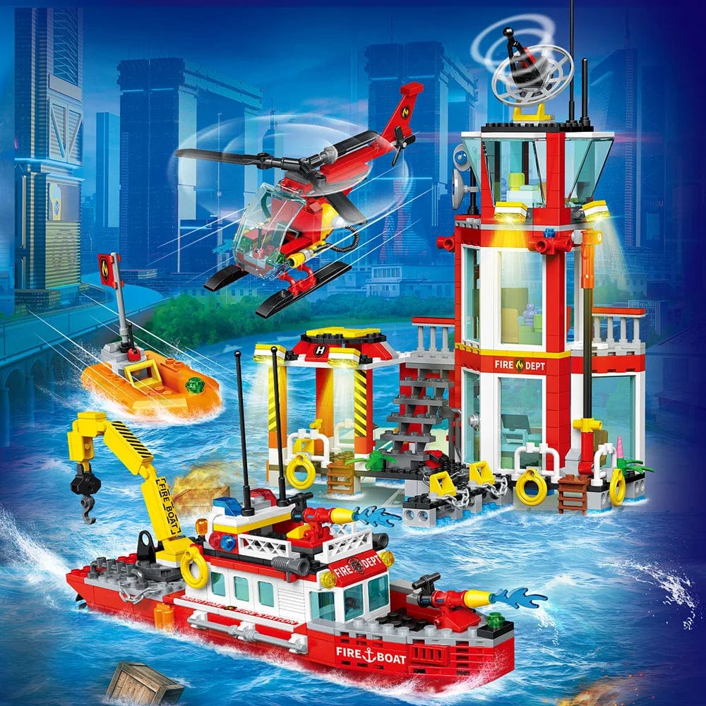 Building Blocks City Police Ocean Coast guard Fire Station Rescue Stem Building Blocks