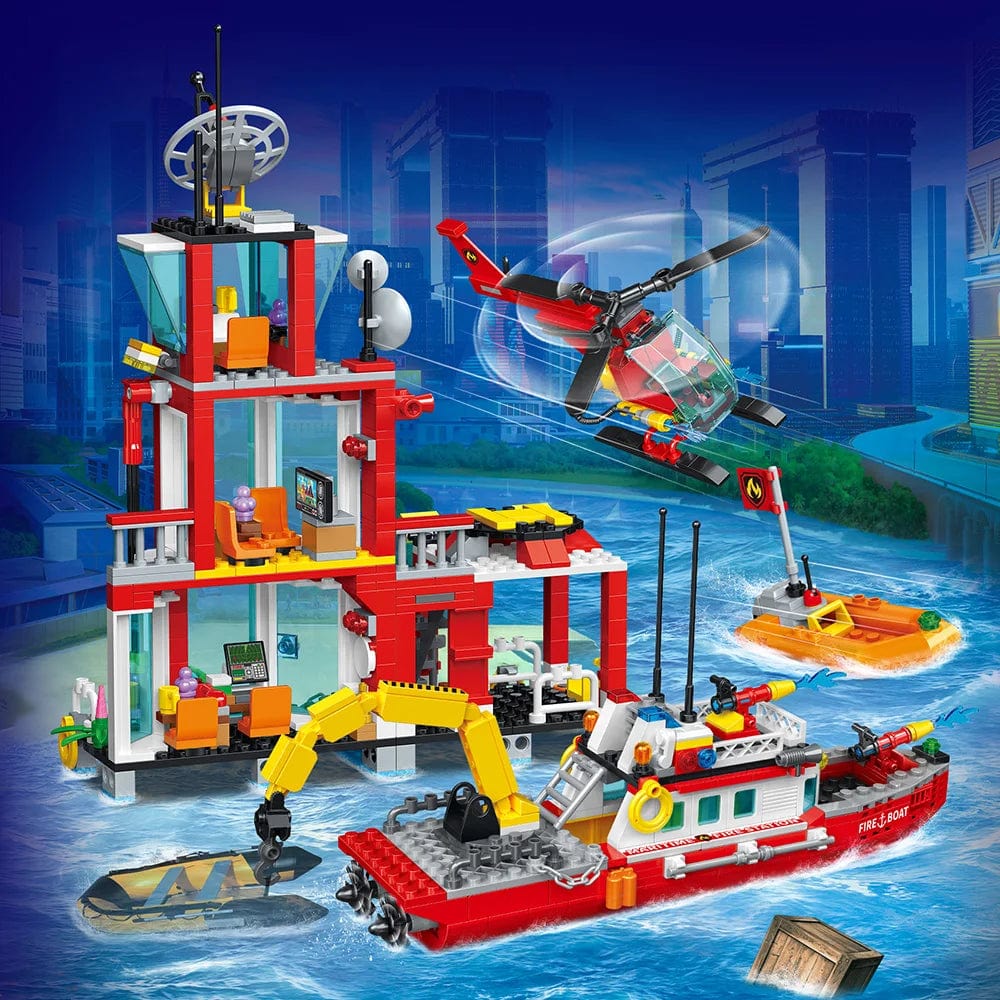 Building Blocks City Police Ocean Coast guard Fire Station Rescue Stem Building Blocks