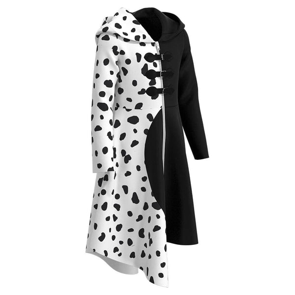 costume Girls Cruella Black White Spots Cosplay Costume Halloween Suit