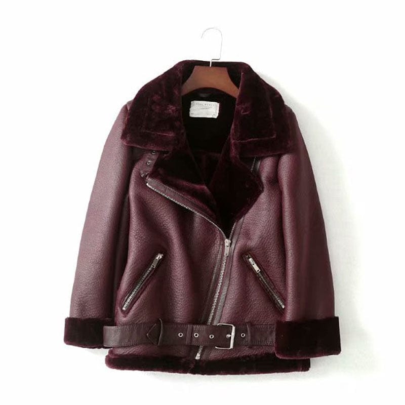 Winter Woman PU Faux Leather Jackets Sheepskin coats